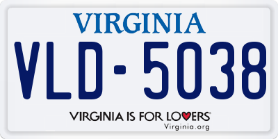 VA license plate VLD5038