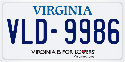 VA license plate VLD9986