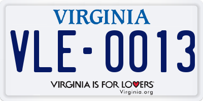 VA license plate VLE0013