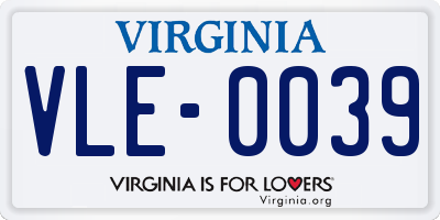 VA license plate VLE0039