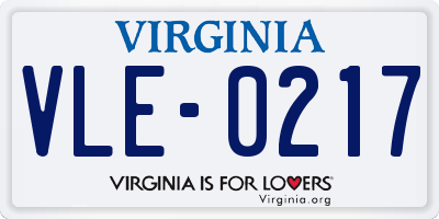 VA license plate VLE0217