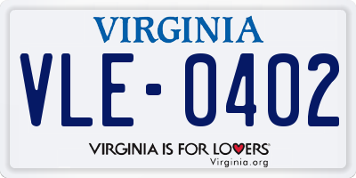 VA license plate VLE0402