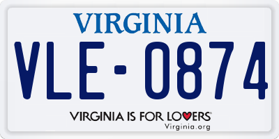 VA license plate VLE0874