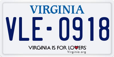VA license plate VLE0918