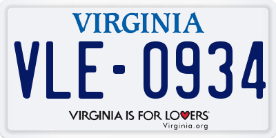 VA license plate VLE0934