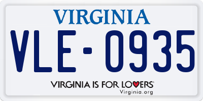 VA license plate VLE0935