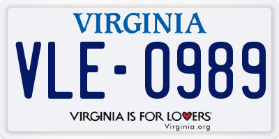 VA license plate VLE0989