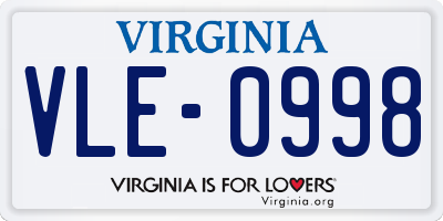 VA license plate VLE0998