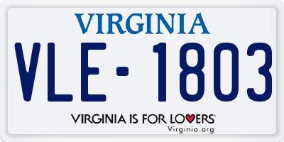 VA license plate VLE1803
