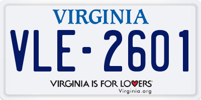 VA license plate VLE2601