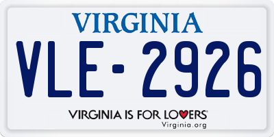 VA license plate VLE2926