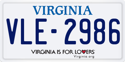 VA license plate VLE2986