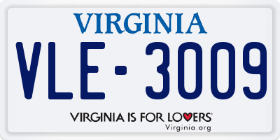 VA license plate VLE3009