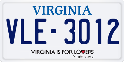 VA license plate VLE3012