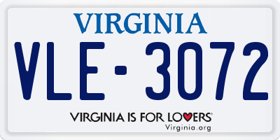 VA license plate VLE3072