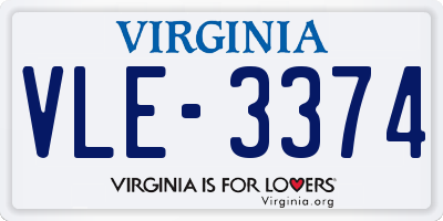 VA license plate VLE3374