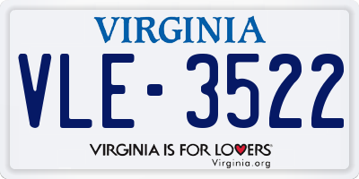 VA license plate VLE3522