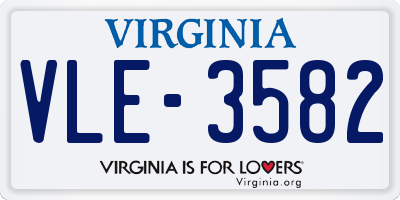 VA license plate VLE3582