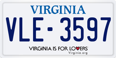VA license plate VLE3597