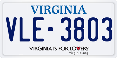 VA license plate VLE3803
