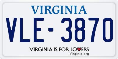 VA license plate VLE3870