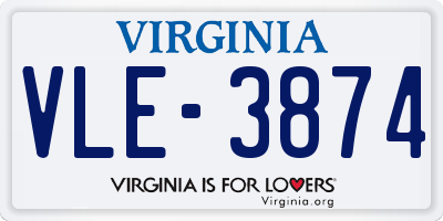 VA license plate VLE3874