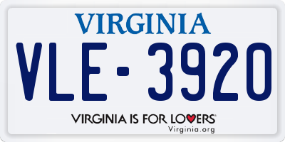 VA license plate VLE3920