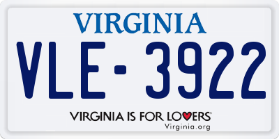 VA license plate VLE3922