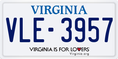 VA license plate VLE3957