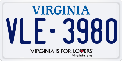 VA license plate VLE3980