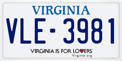 VA license plate VLE3981