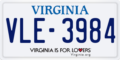 VA license plate VLE3984