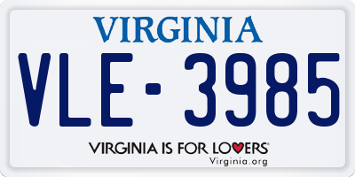 VA license plate VLE3985
