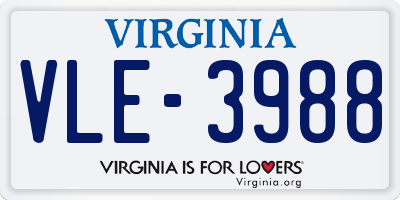 VA license plate VLE3988