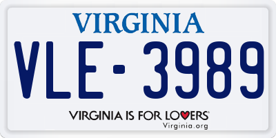 VA license plate VLE3989