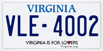 VA license plate VLE4002