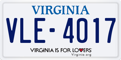 VA license plate VLE4017