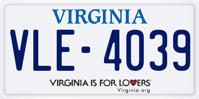 VA license plate VLE4039