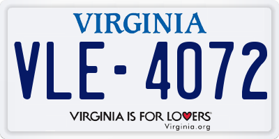 VA license plate VLE4072