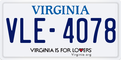 VA license plate VLE4078