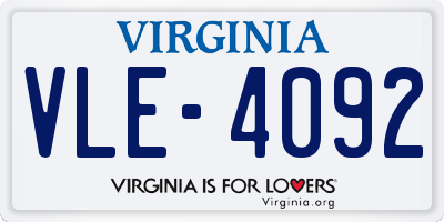 VA license plate VLE4092
