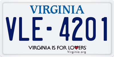 VA license plate VLE4201