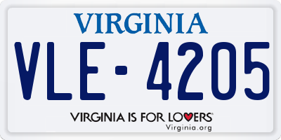 VA license plate VLE4205