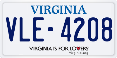 VA license plate VLE4208