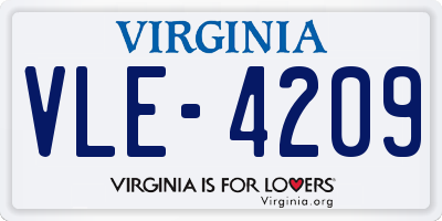 VA license plate VLE4209