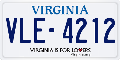 VA license plate VLE4212