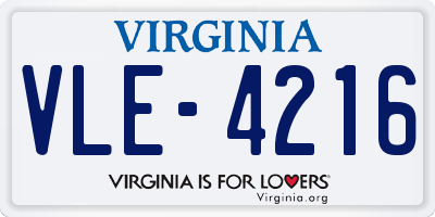 VA license plate VLE4216