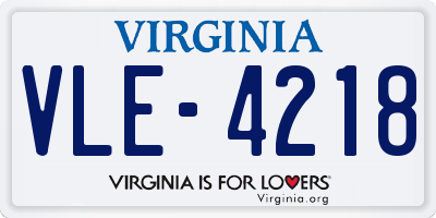 VA license plate VLE4218
