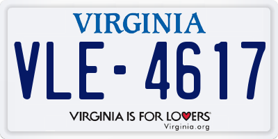 VA license plate VLE4617