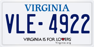 VA license plate VLE4922